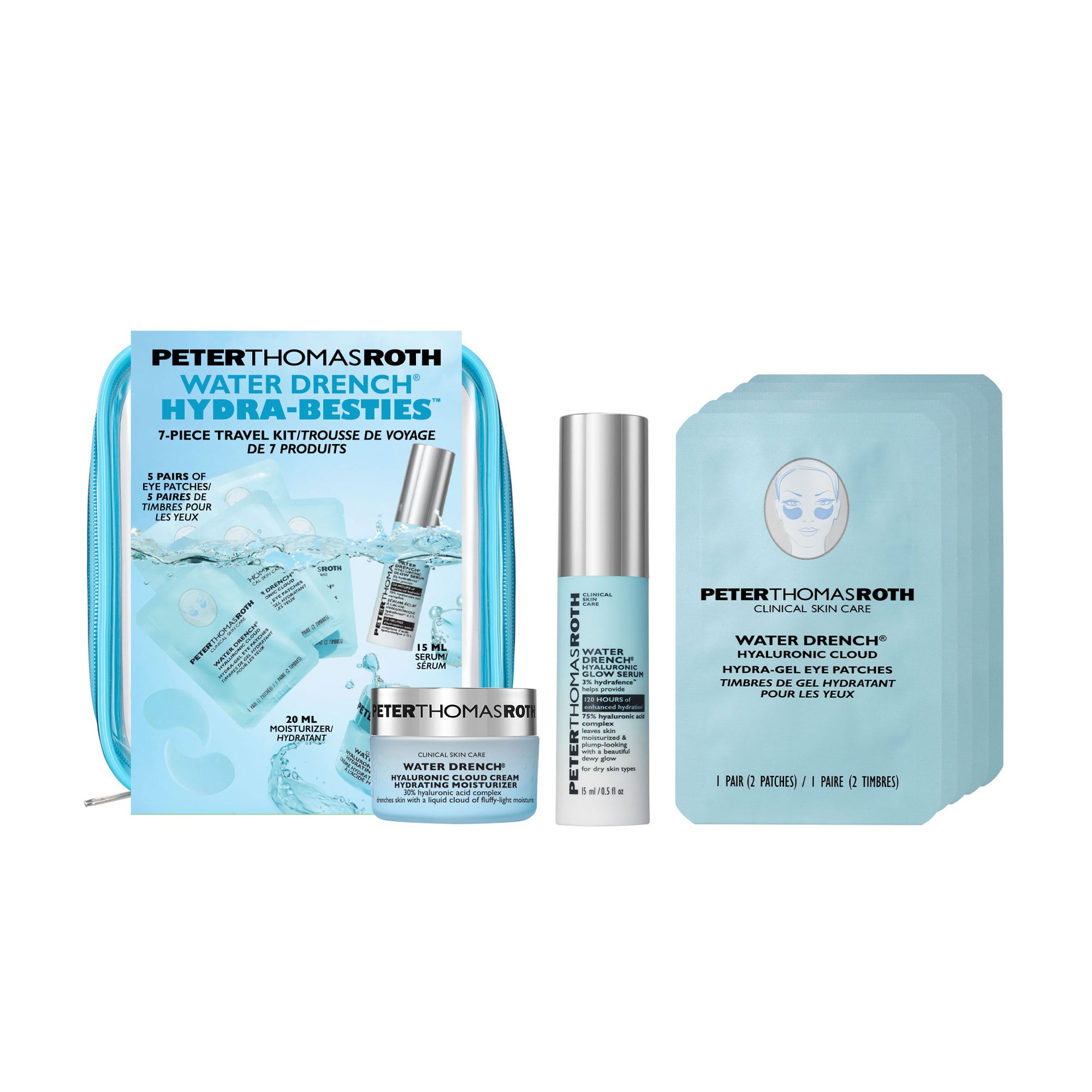 Набір для обличчя Peter Thomas Roth Water Drench Hydra-Besties (крем, 20 мл + гідрогелеві патчі, 5*2 шт + сироватка, 15 мл + косметичка, 1 шт)